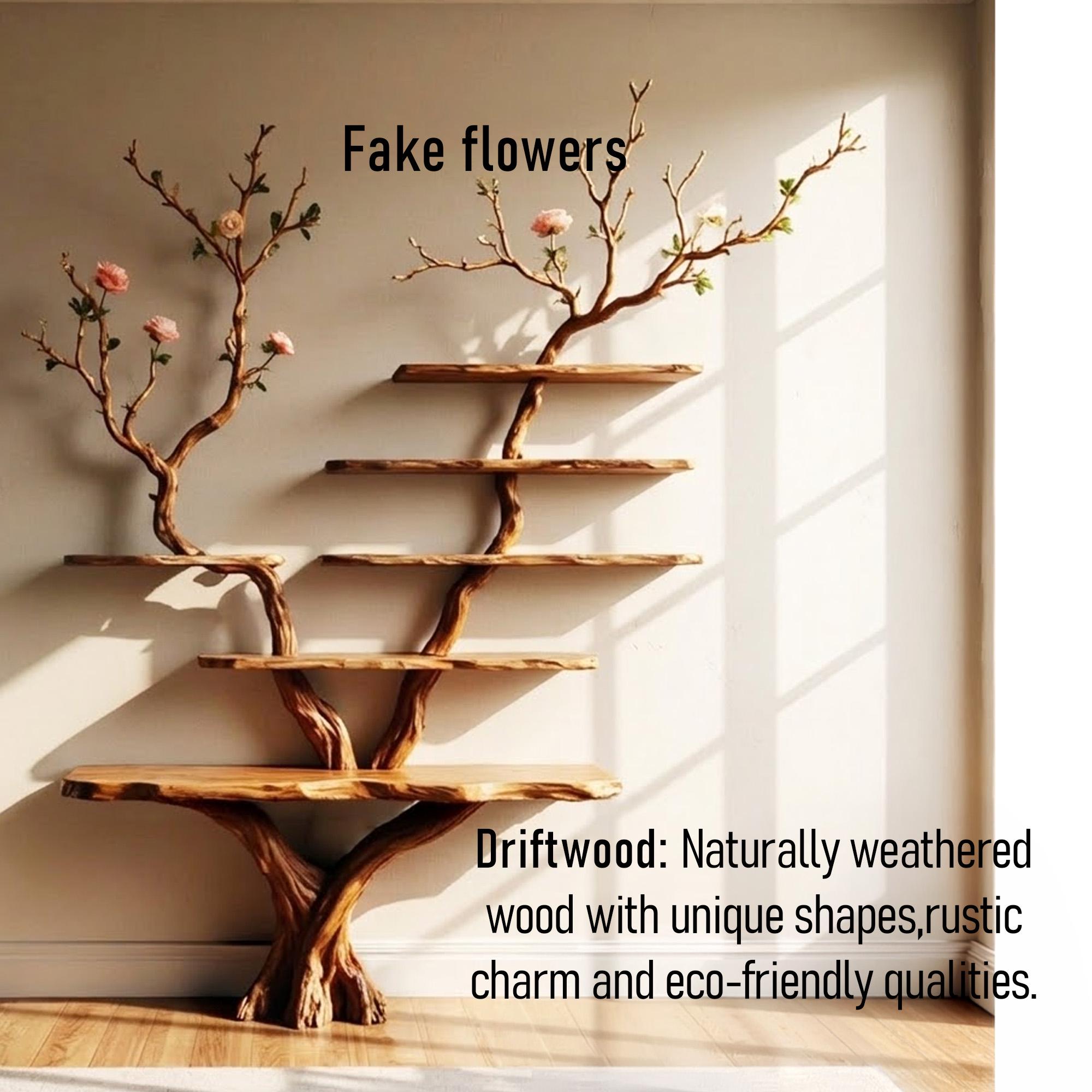 Natural wood bookshelf tree branch shelves on wall floating book shelf solid wood sculpture art