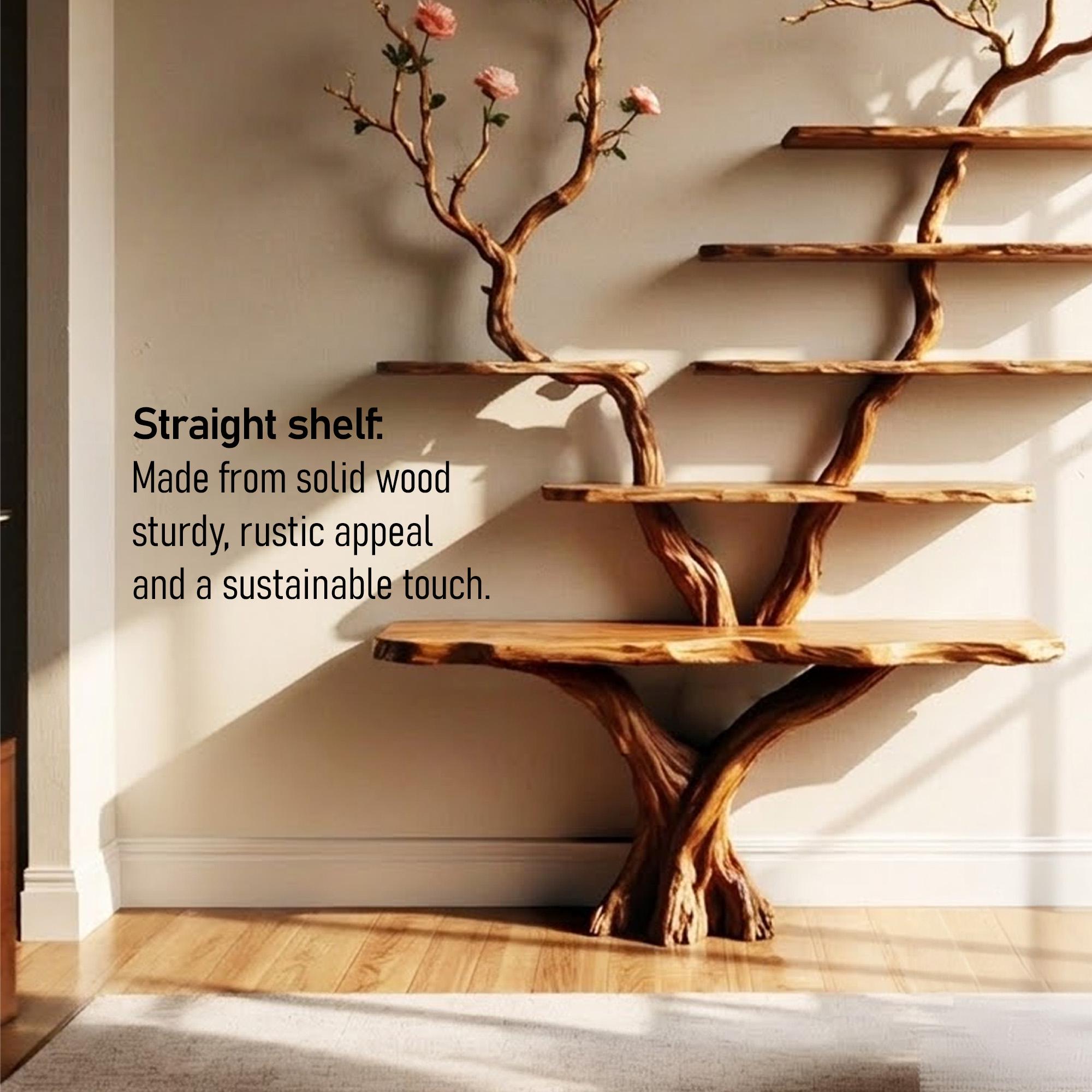 Natural wood bookshelf tree branch shelves on wall floating book shelf solid wood sculpture art