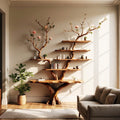 Natural wood bookshelf tree branch shelves on wall floating book shelf solid wood sculpture art