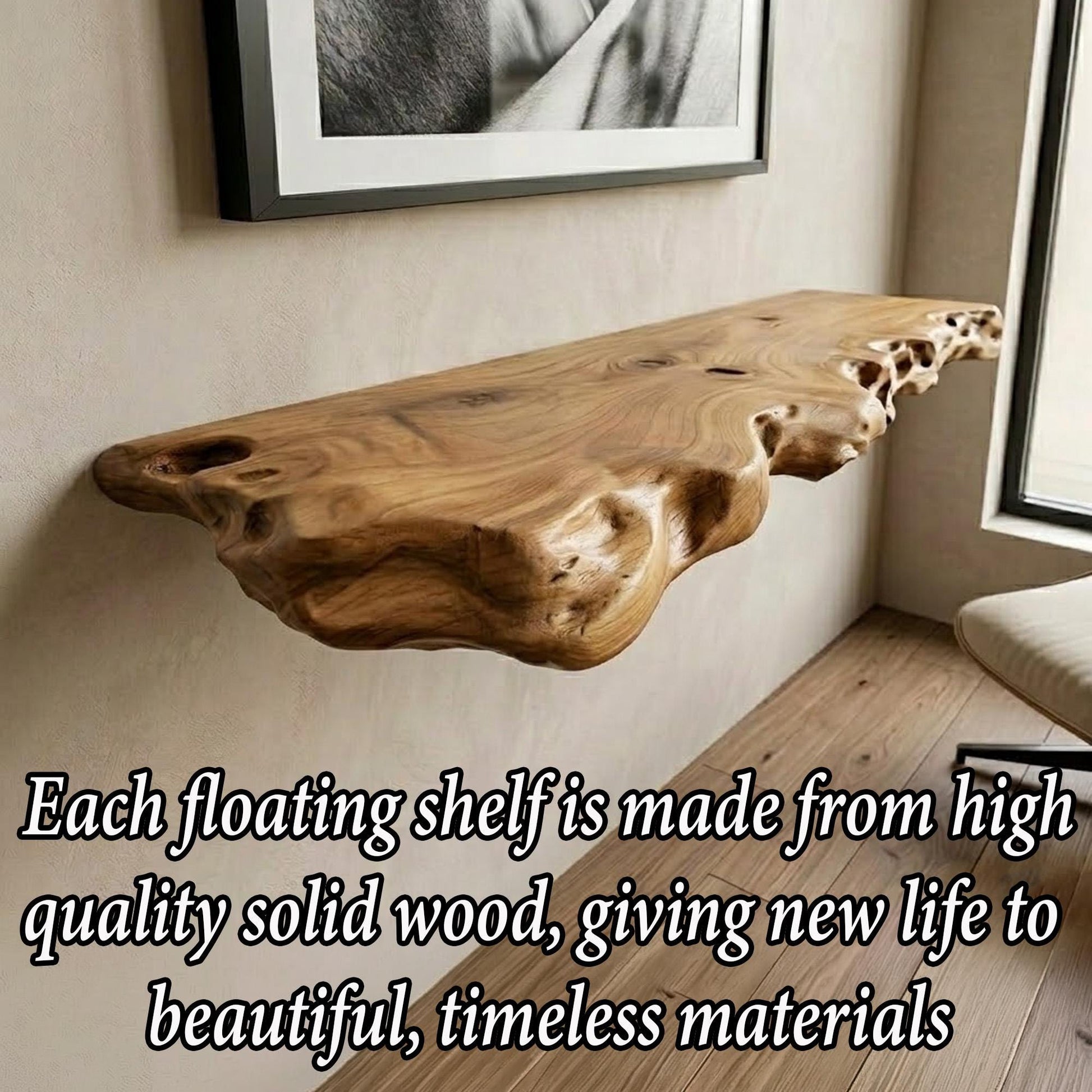 Rustic floating wood shelf handcrafted live edge wall mount bookshelf entryway display shelves