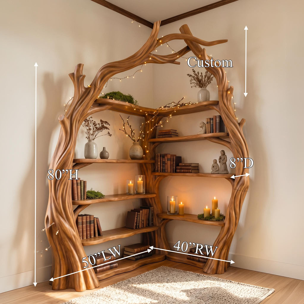Corner Bookshelf Tree Corner Shelf Tall Corner Bookcase Handmade Furniture Living Room Decor