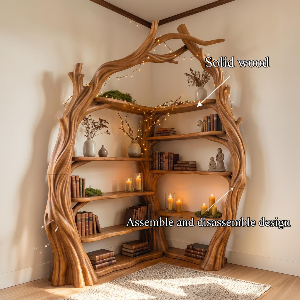 Corner Bookshelf Tree Corner Shelf Tall Corner Bookcase Handmade Furniture Living Room Decor