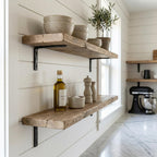 Rustic-Style Solid Wood Shelf with Iron Brackets | Handmade | 20cm Depth x 3.2cm Thickness