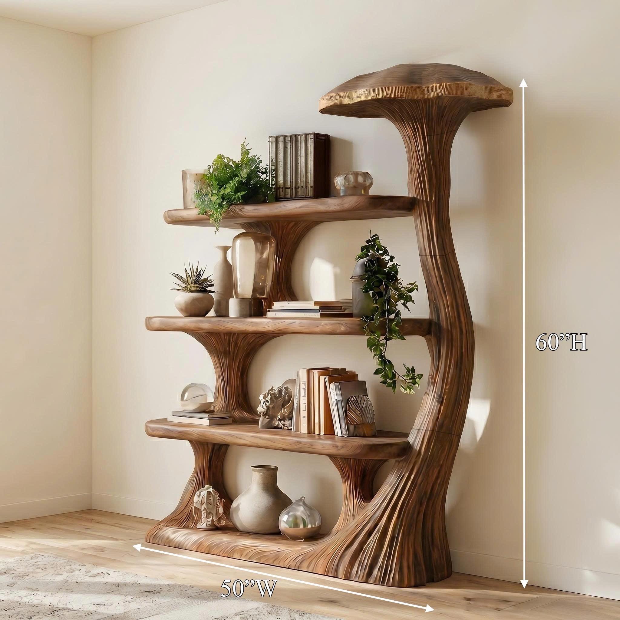 Mushroom Shelves Wood Bookcase Mushroom Wall Shelf Handmade Furniture Living Room Decor