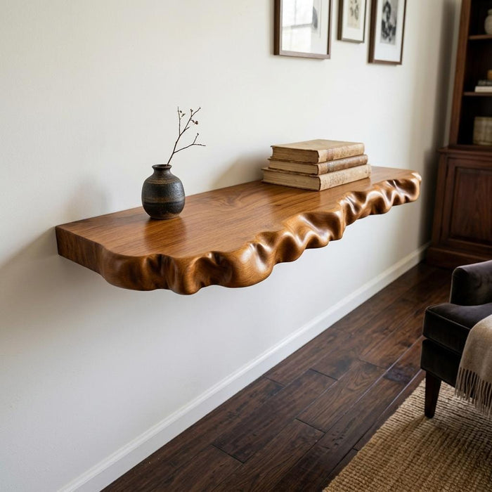 Rustic floating wood shelf handcrafted live edge wall mount bookshelf entryway display shelves