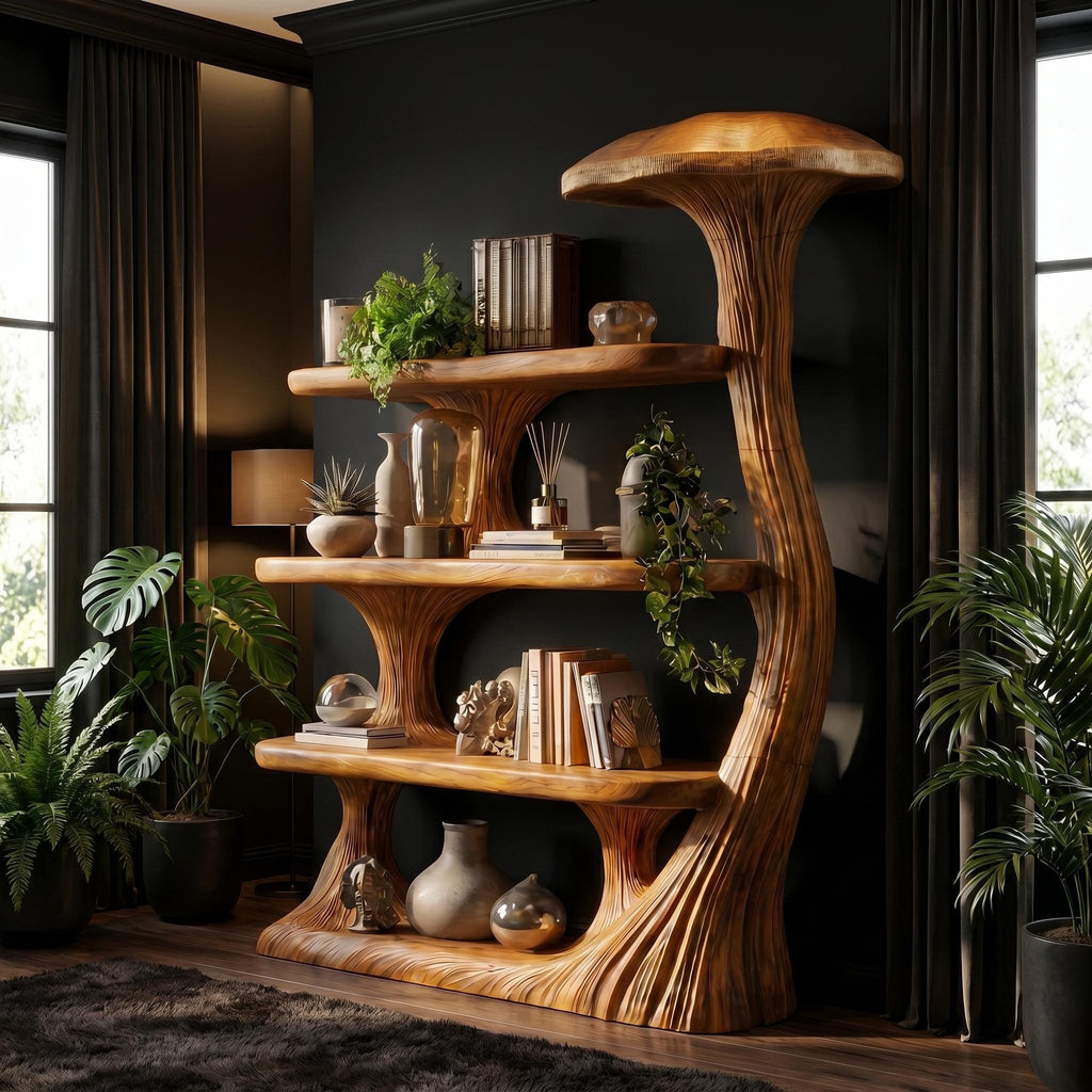 Mushroom Shelves Wood Bookcase Mushroom Wall Shelf Handmade Furniture Living Room Decor
