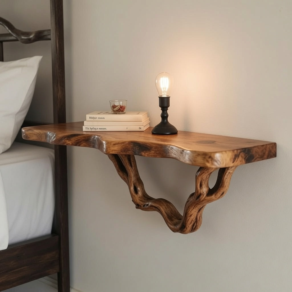 Woodera Handcrafted Natural Solid Wood Tree Branch Floating Shelf - WTBS0002