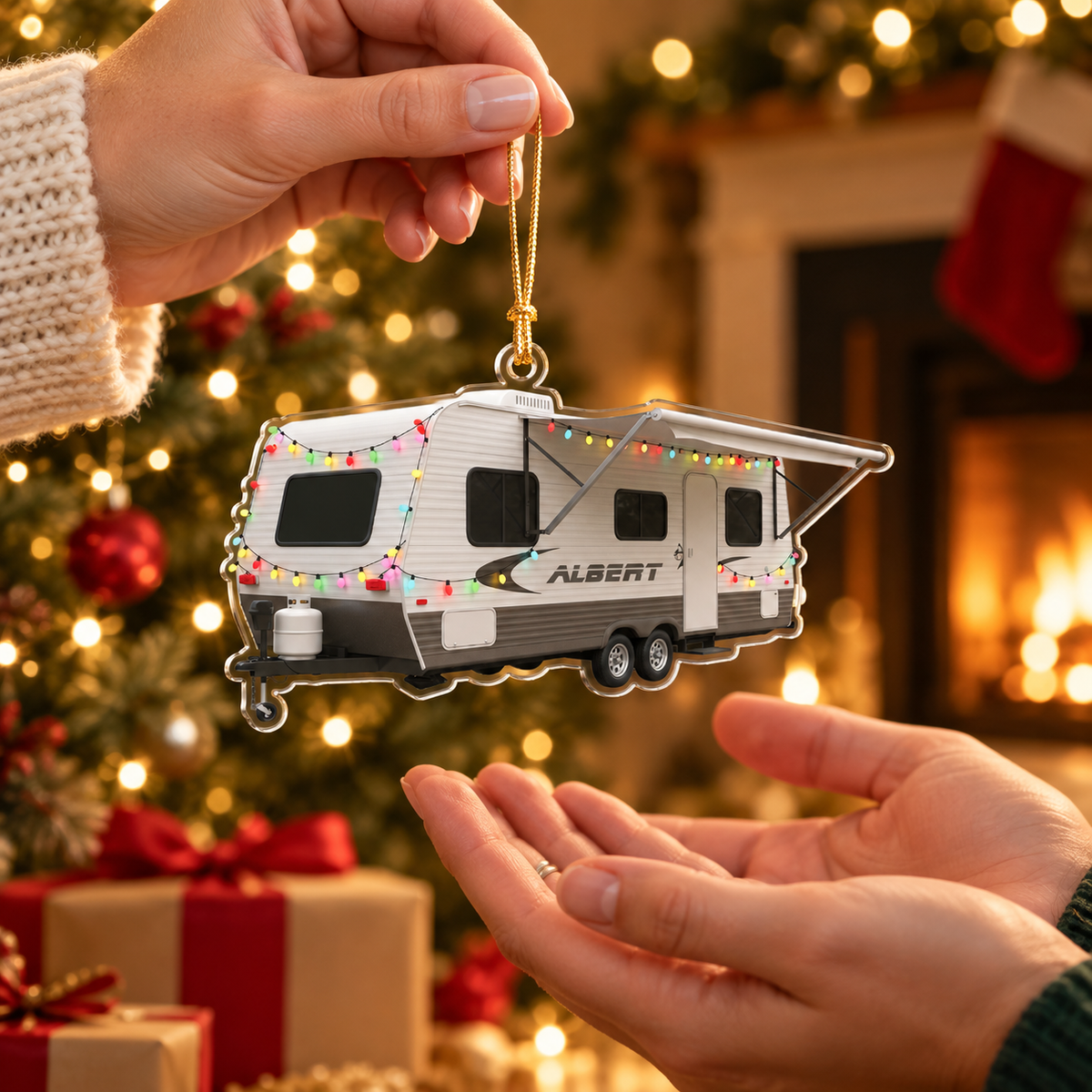 Custom Acrylic Camper Ornament, Personalized RV Ornament, Travel Family Name Ornament, Christmas Decoration, Holiday Camp Keepsake