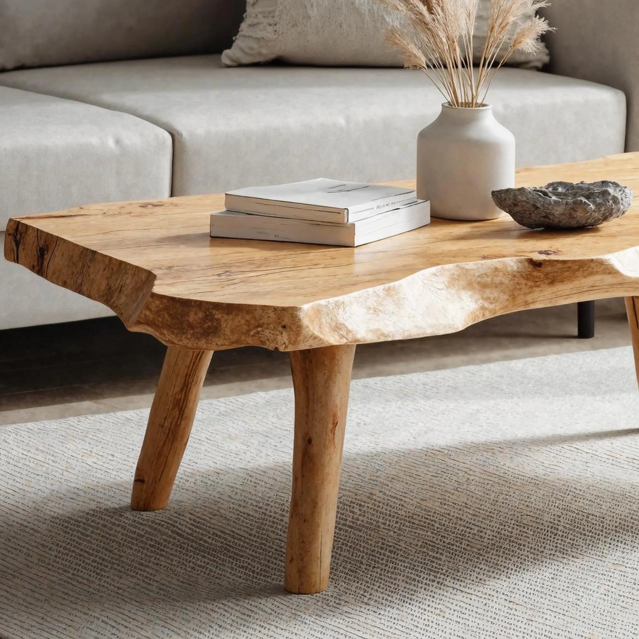 Live Edge Coffee Table, Rustic Solid Wood Table for Natural Farmhouse Living Room - WCT0031