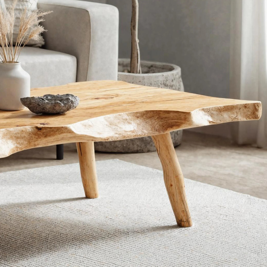 Live Edge Coffee Table, Rustic Solid Wood Table for Natural Farmhouse Living Room - WCT0031