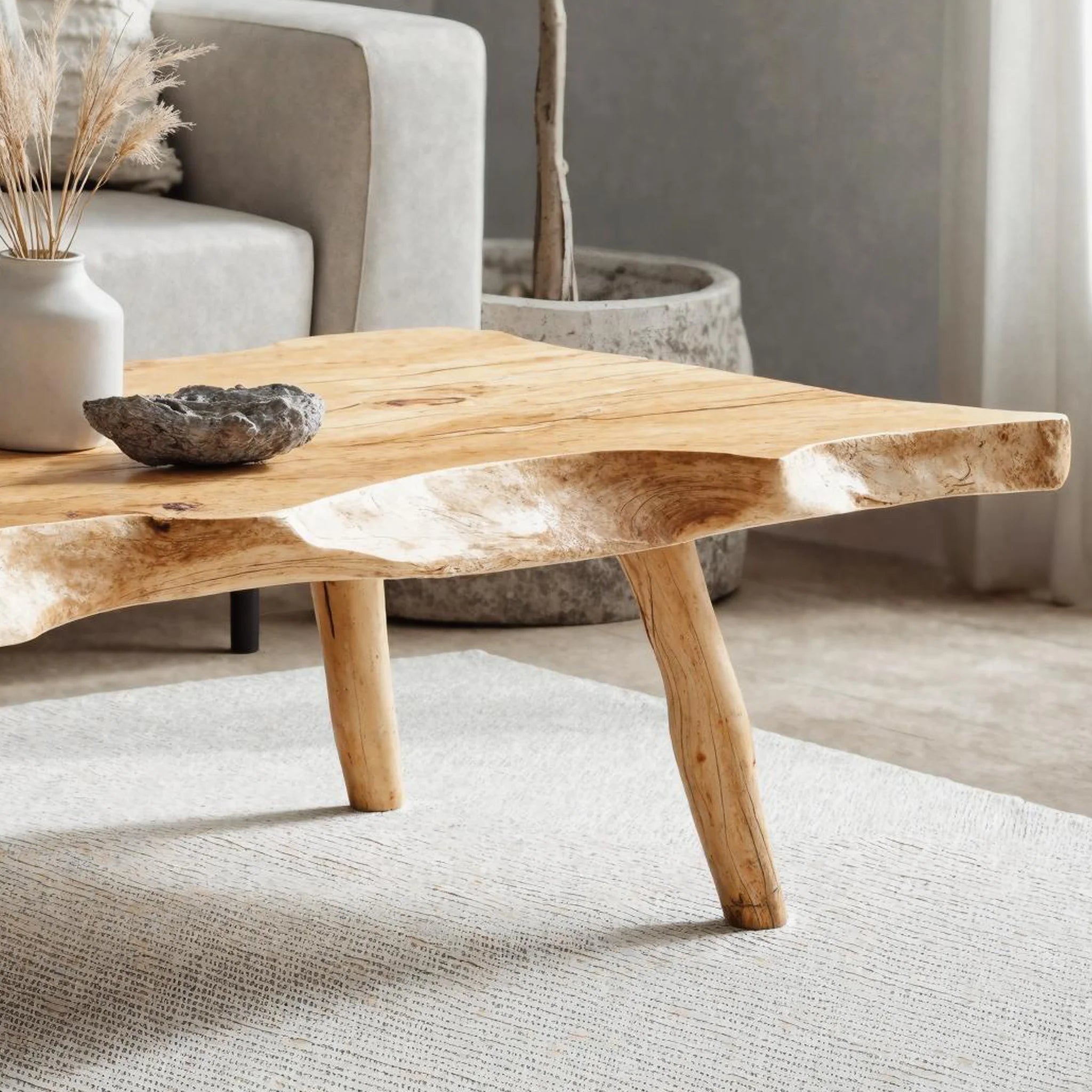 Live Edge Coffee Table, Rustic Solid Wood Table for Natural Farmhouse Living Room - WCT0031