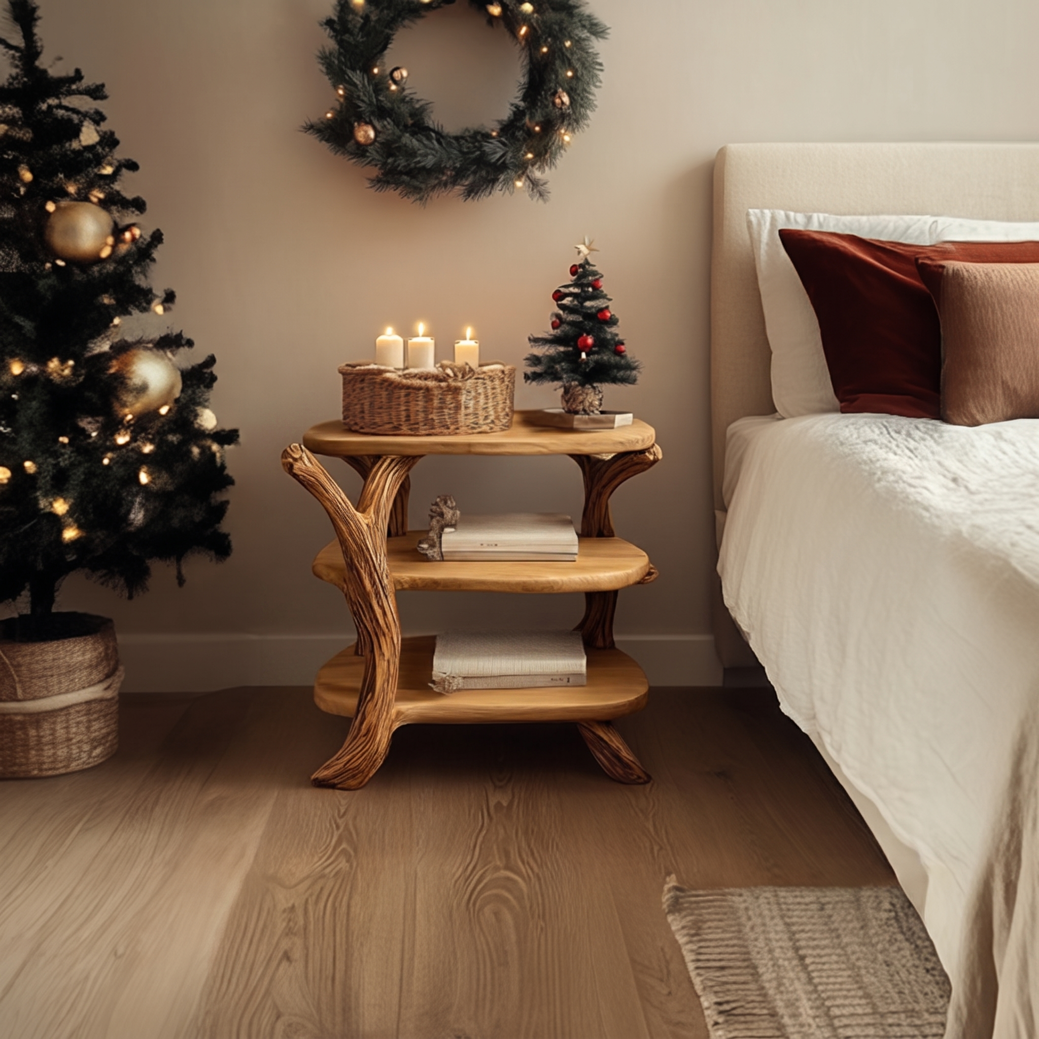 Rustic Tree Nightstand Christmas Holiday Bedroom Decor SINLSABT211