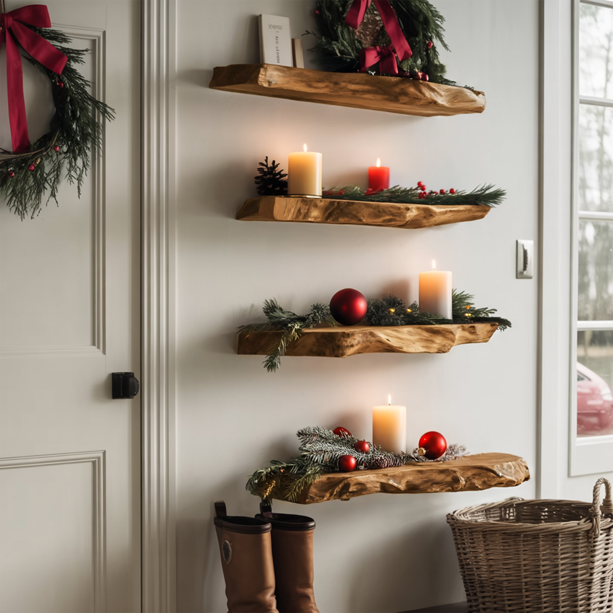 Handcrafted Solid Wood Floating Shelf For Cozy Christmas Living Room