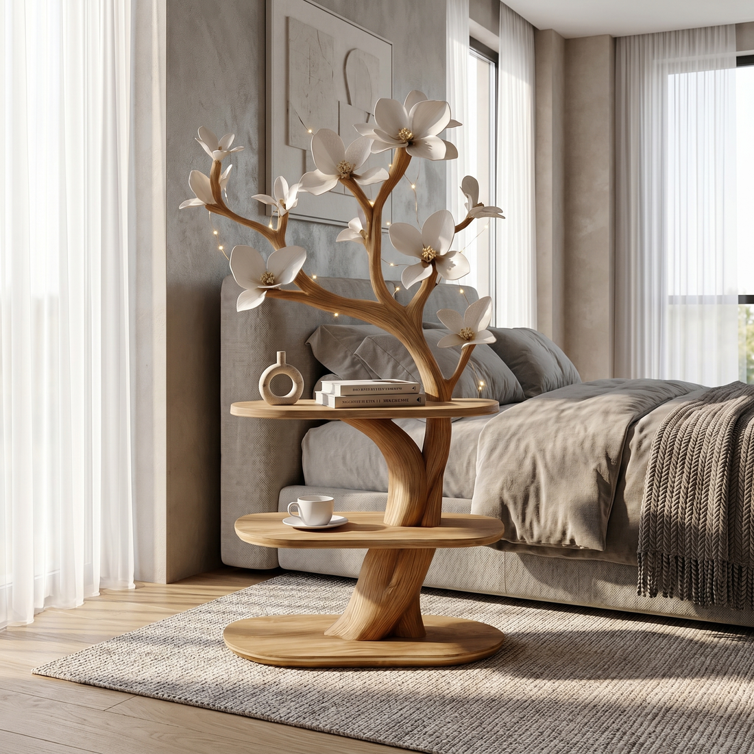 Mid Century Rustic Tree Nightstand Christmas Bedroom Decor SINLSABT217