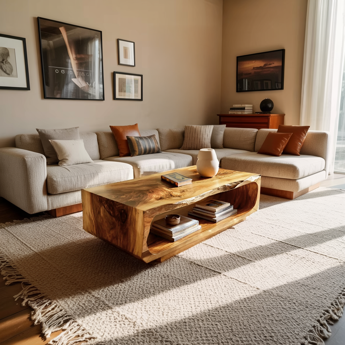 Rectangular Coffee Table Carved Hollow Design For Living