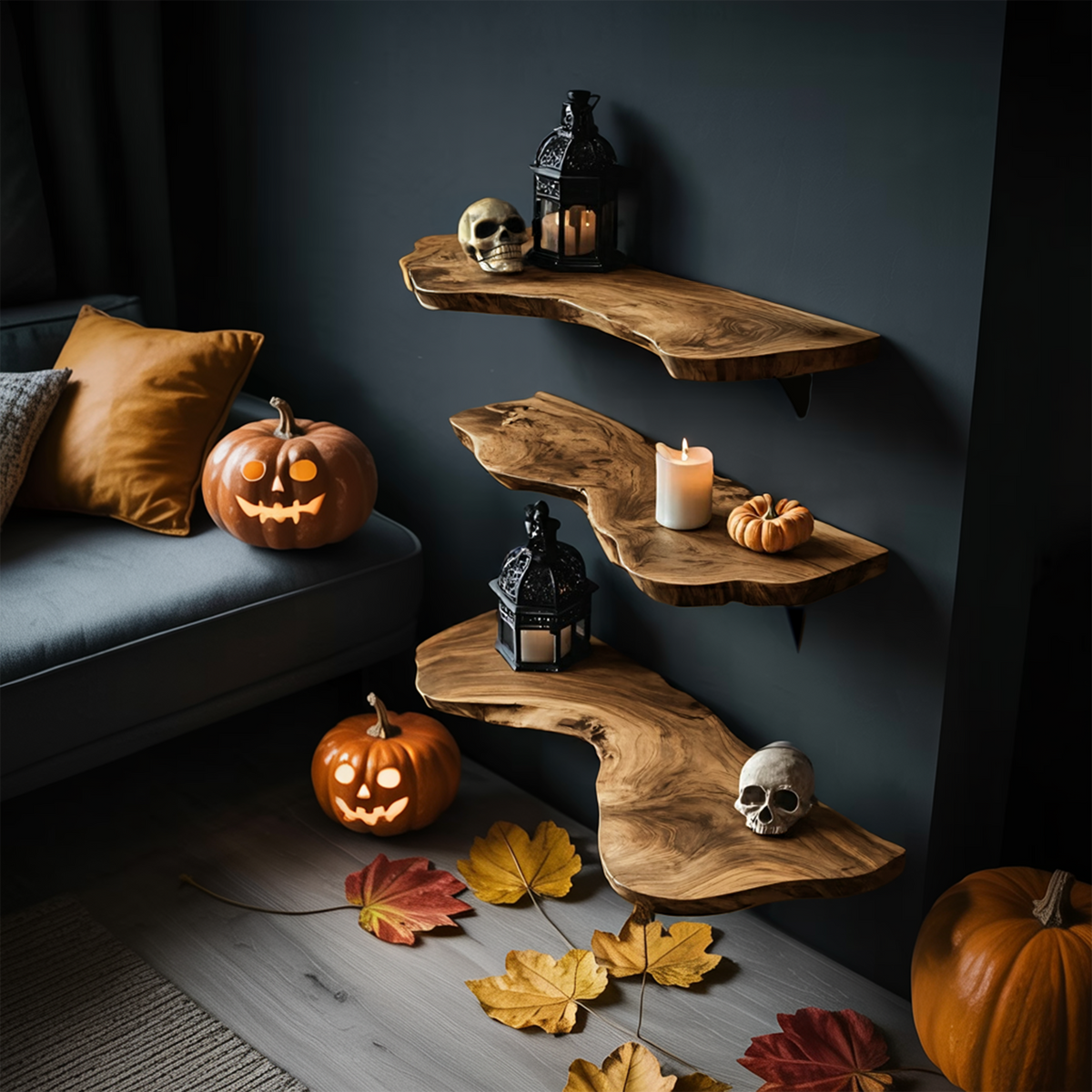 Handcrafted Live Edge Floating Shelf For Furniture Decor Halloween Inspiration