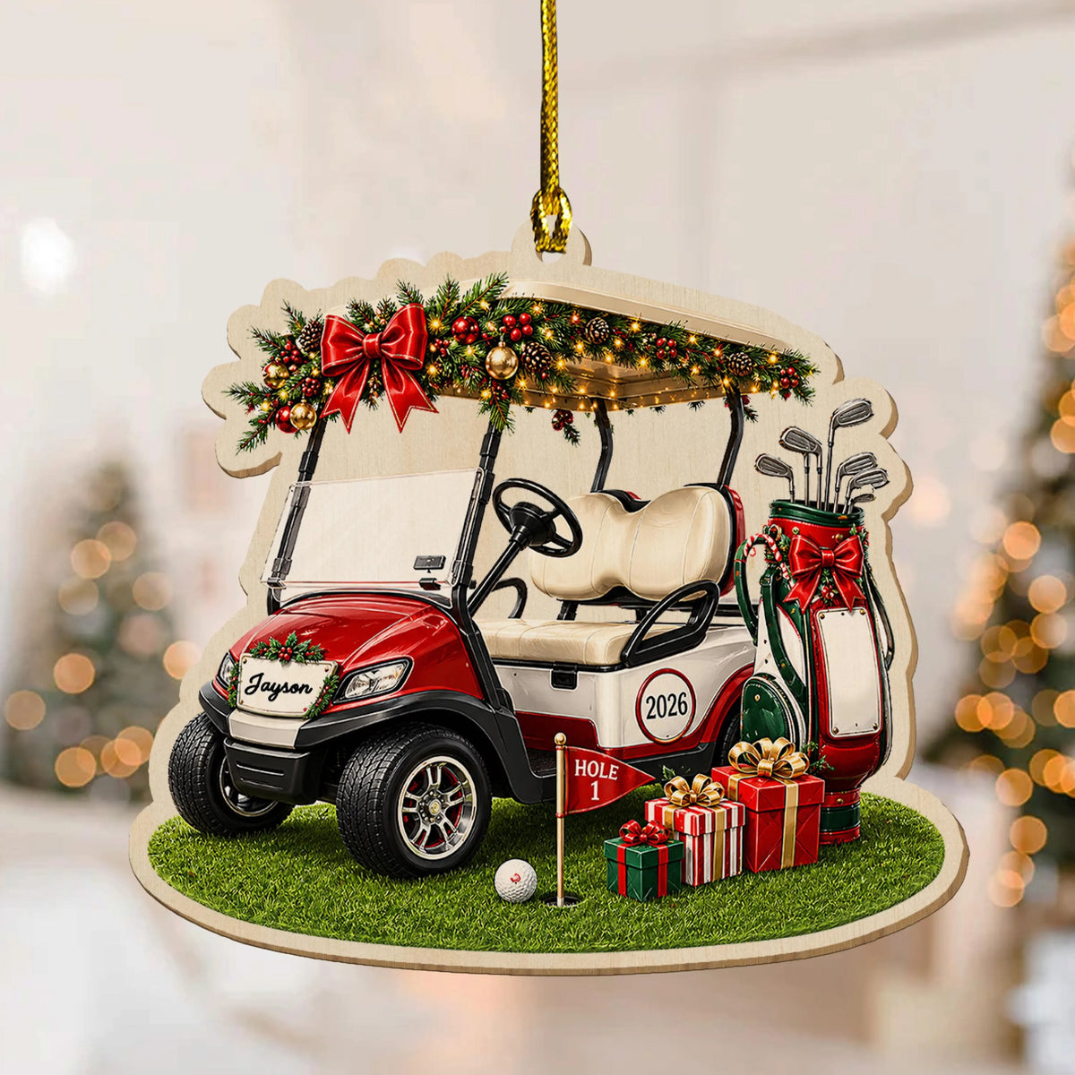 Personalized Golf Cart Christmas Ornament, Custom Name and 2026 Acrylic Golfer Decoration