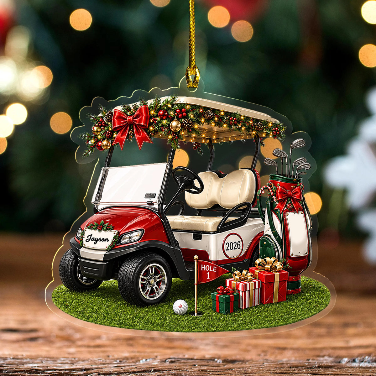 Personalized Golf Cart Christmas Ornament, Custom Name and 2026 Acrylic Golfer Decoration