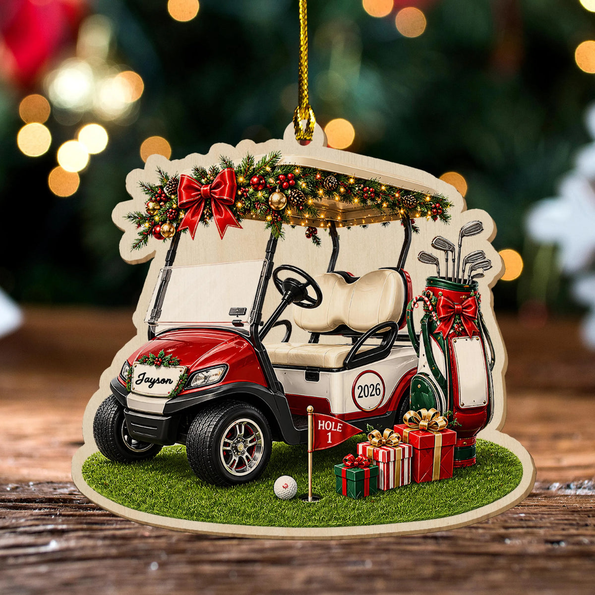 Personalized Golf Cart Christmas Ornament, Custom Name and 2026 Acrylic Golfer Decoration