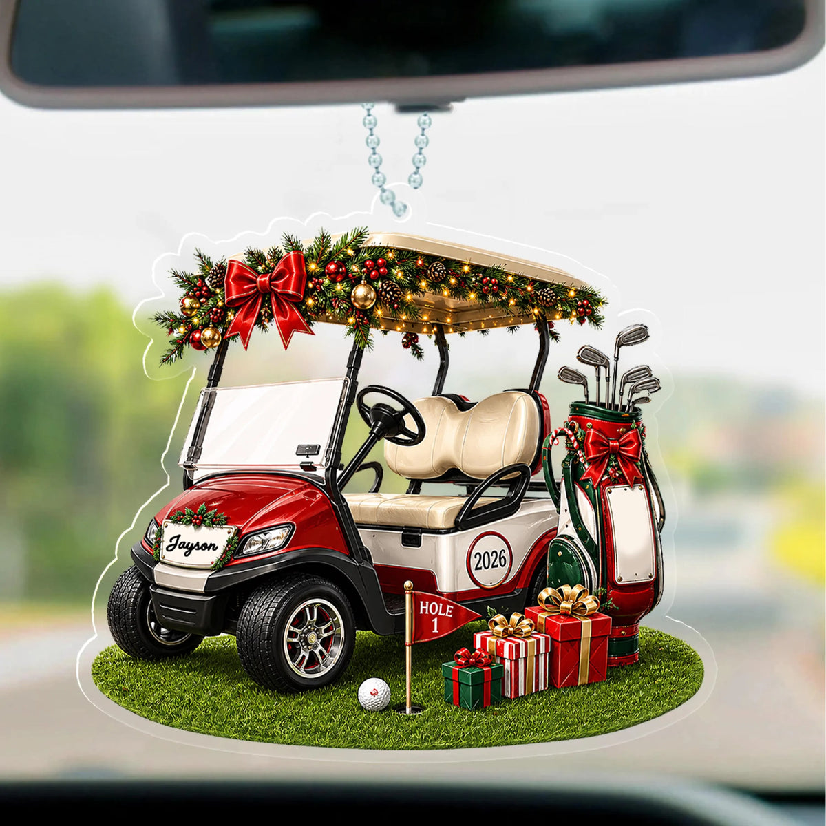 Personalized Golf Cart Christmas Ornament, Custom Name and 2026 Acrylic Golfer Decoration