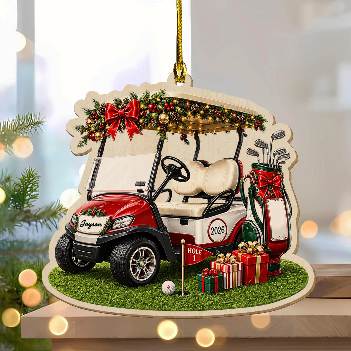 Personalized Golf Cart Christmas Ornament, Custom Name and 2026 Acrylic Golfer Decoration
