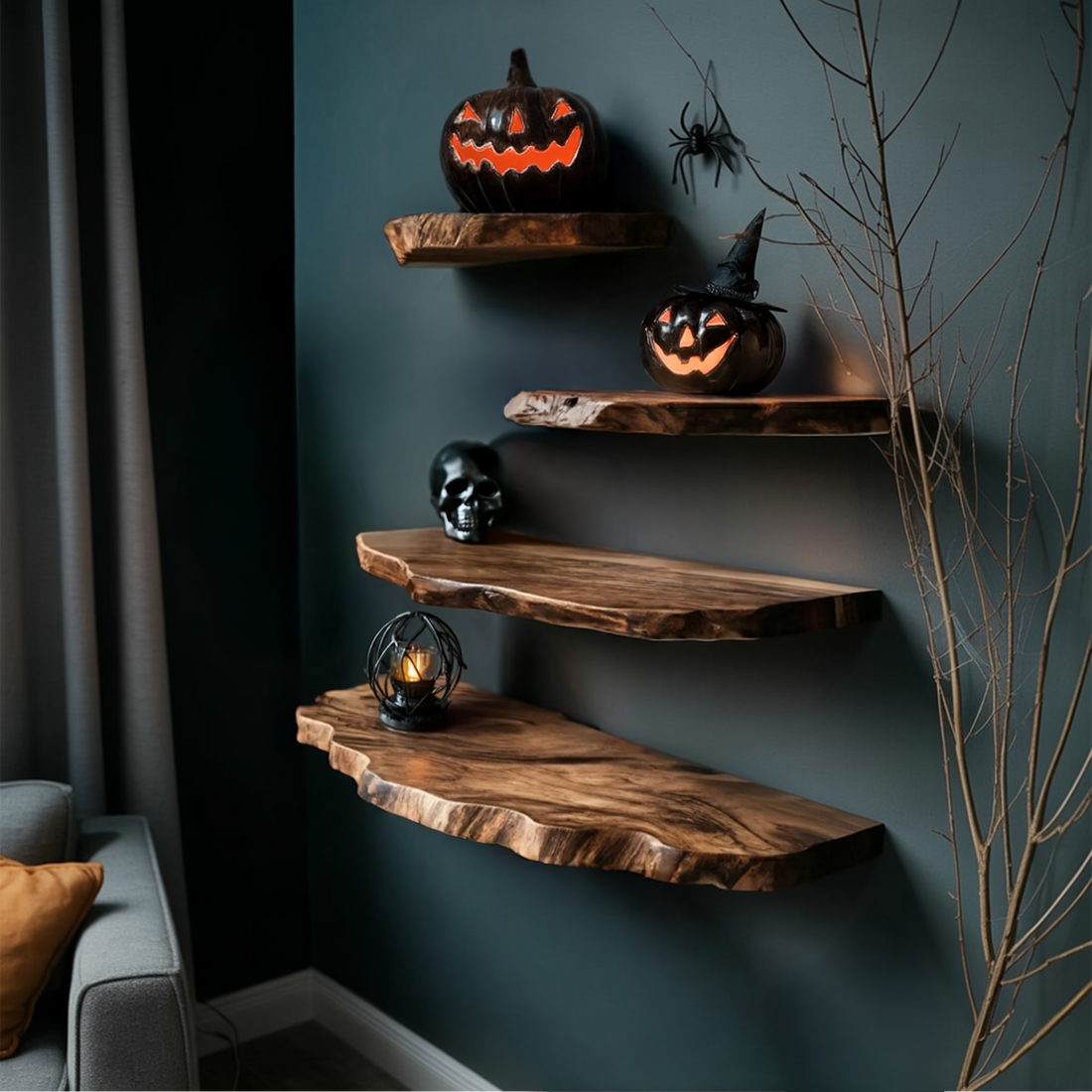 Mid Century Solid Wood Shelf For Bedroom Halloween Decor And Storage Space