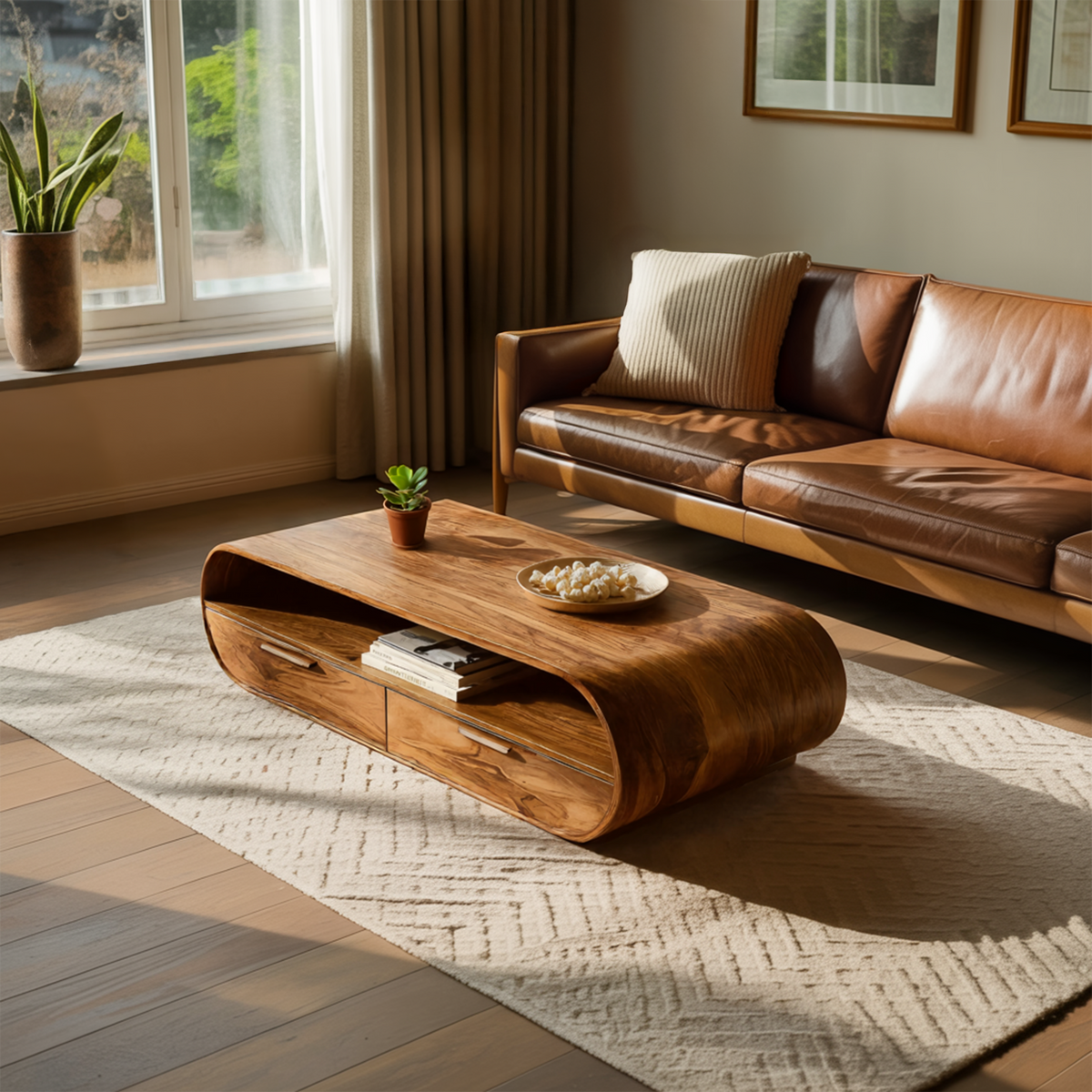 Modern Coffee Table Curved Storage Design For Living Room