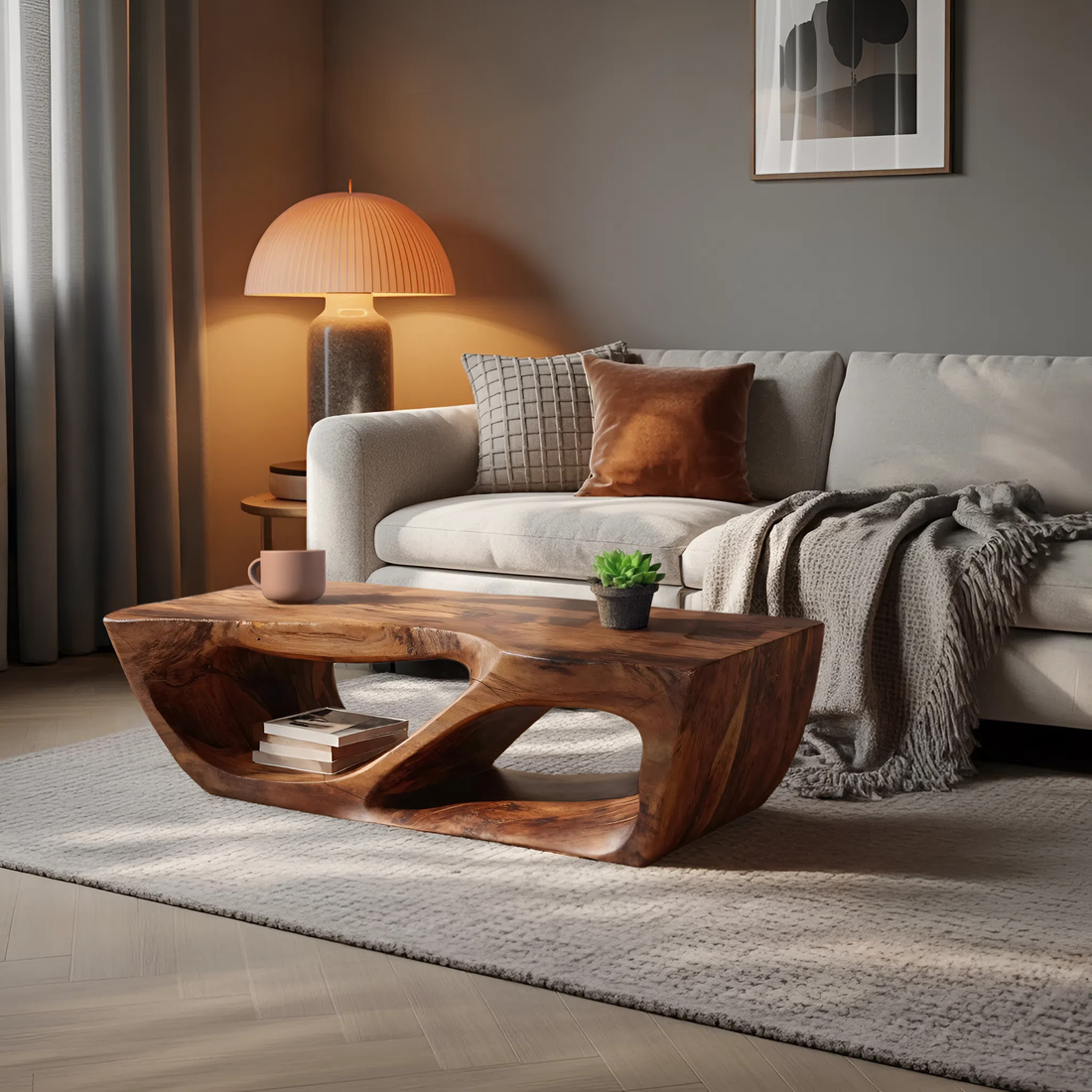Modern Coffee Table With Curved Storage For Living Room