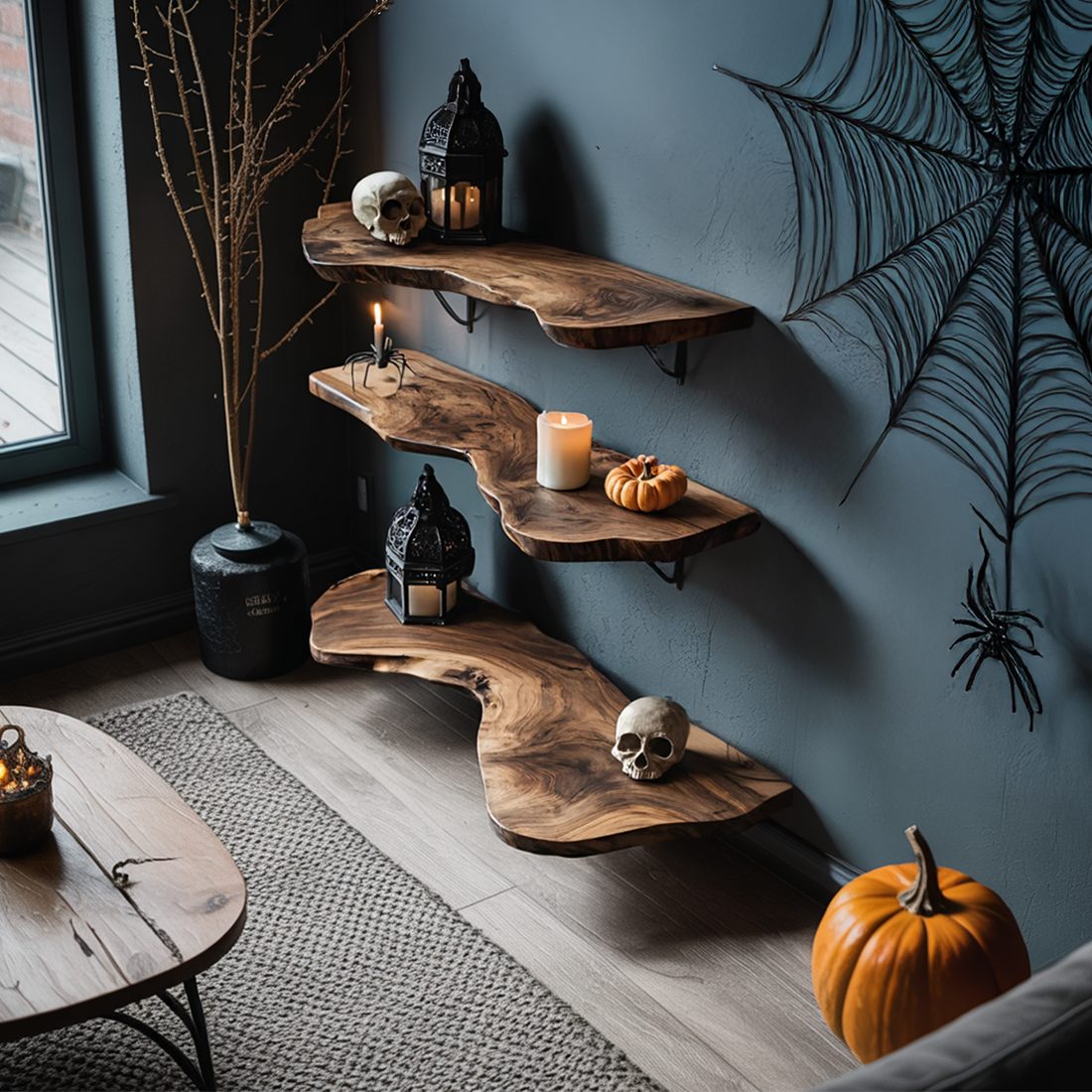 Handcrafted Live Edge Floating Shelf For Furniture Decor Halloween Inspiration