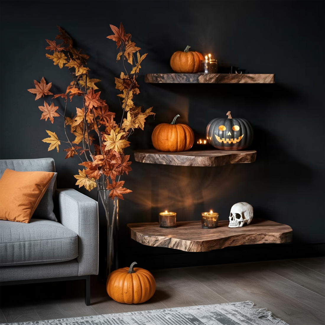 Rustic Wooden Floating Shelf For Furniture Decor And Halloween Wall Storage