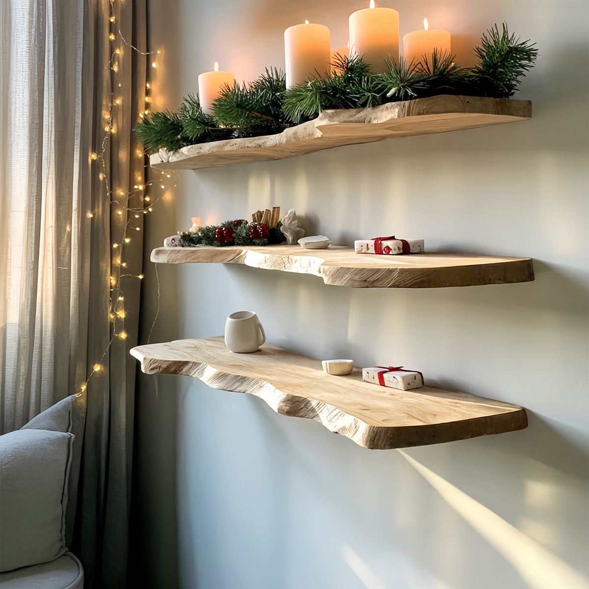 Farmhouse Solid Wood Floating Shelf For Christmas Bedroom Wall Decor