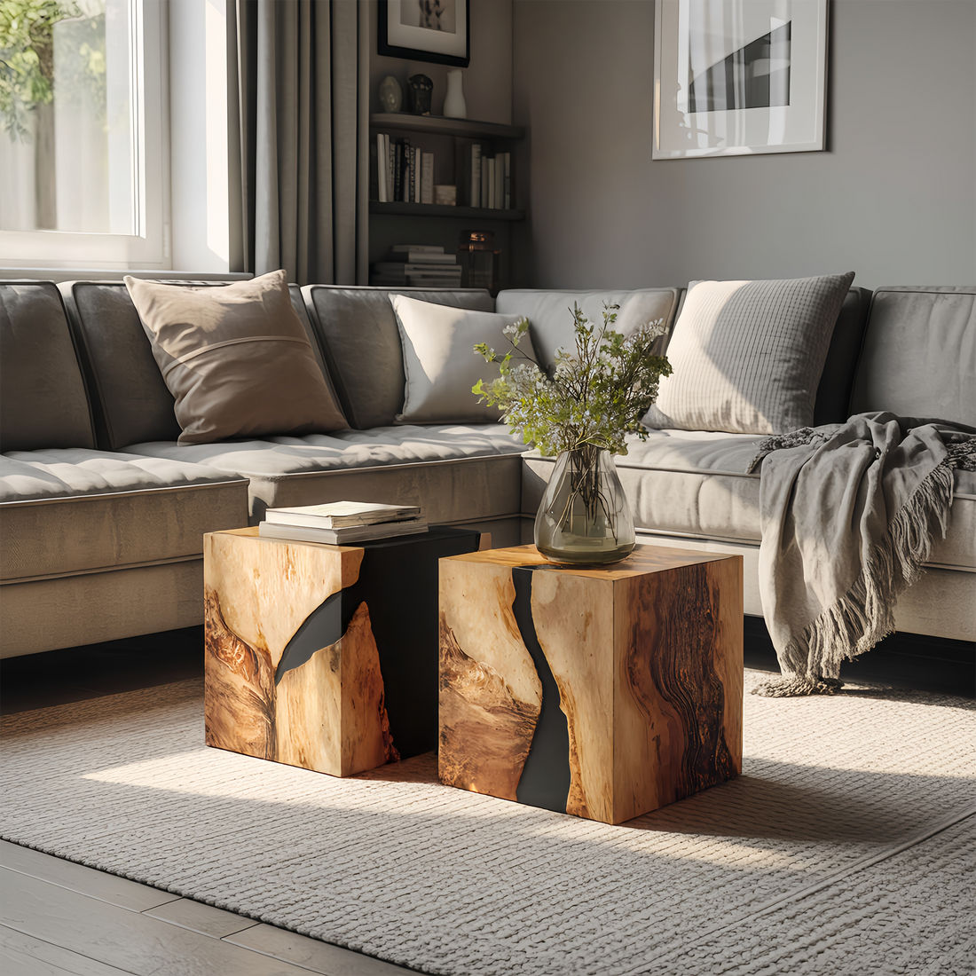 Modern Wooden Cube Coffee Table For Entryway Spaces