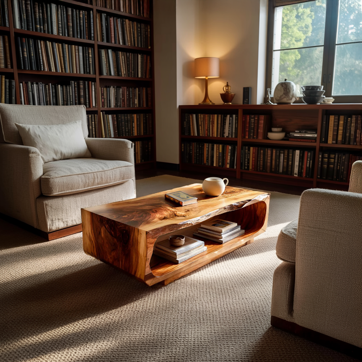 Rectangular Coffee Table Carved Hollow Design For Living
