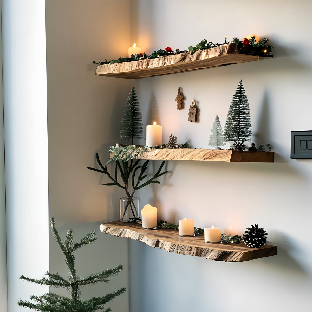 Handcrafted Live Edge Floating Shelf For Festive Xmas Entryway Design
