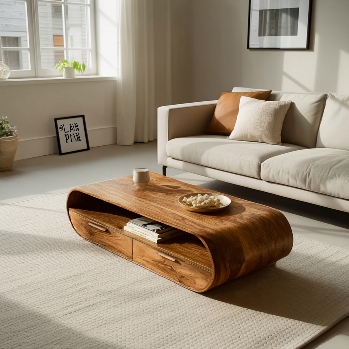 Modern Coffee Table Curved Storage Design For Living Room