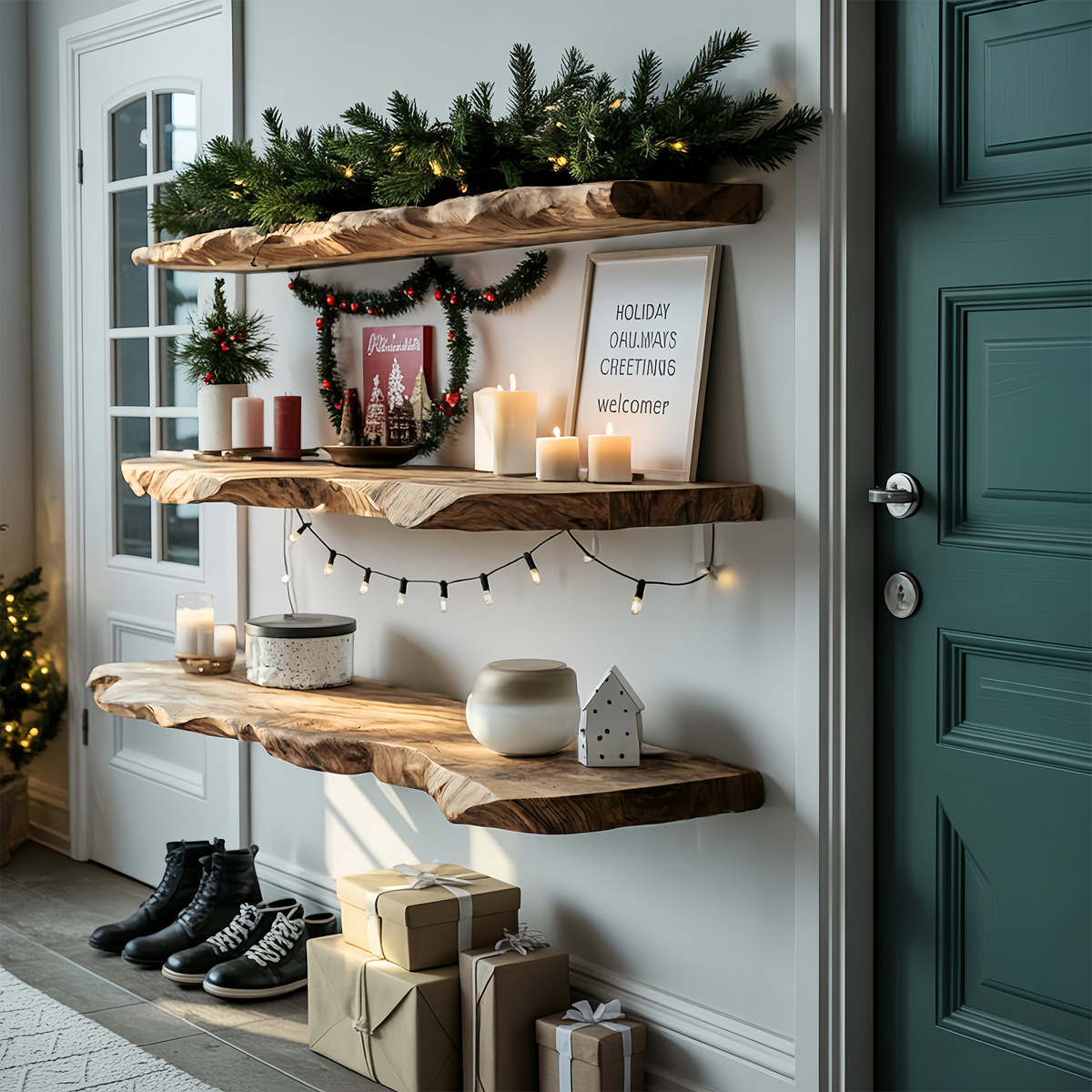 Handcrafted Wooden Floating Shelf For Stylish Christmas Bedroom Decor