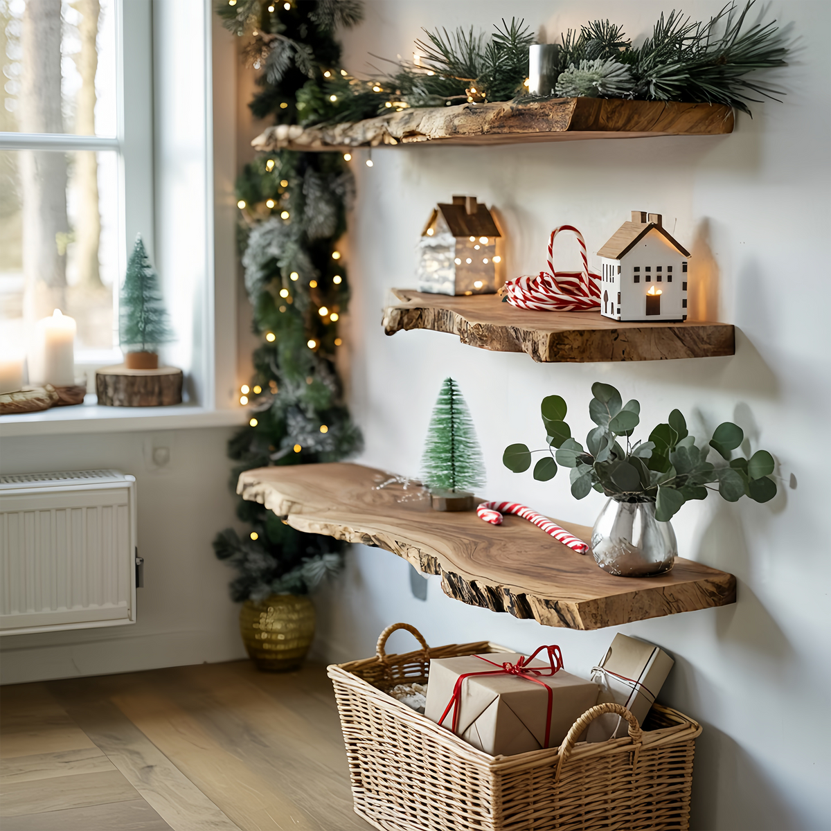 Mid Century Wooden Floating Shelf For Christmas Living Room Decor