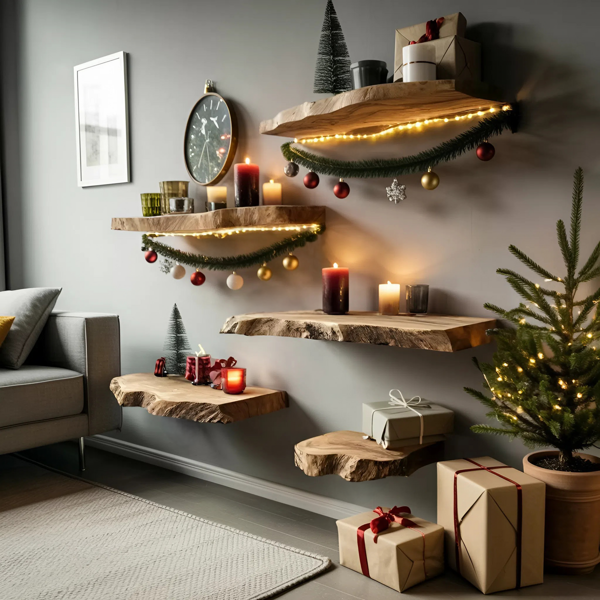 Handcrafted Wooden Floating Shelf For Holiday Entryway Wall Decor