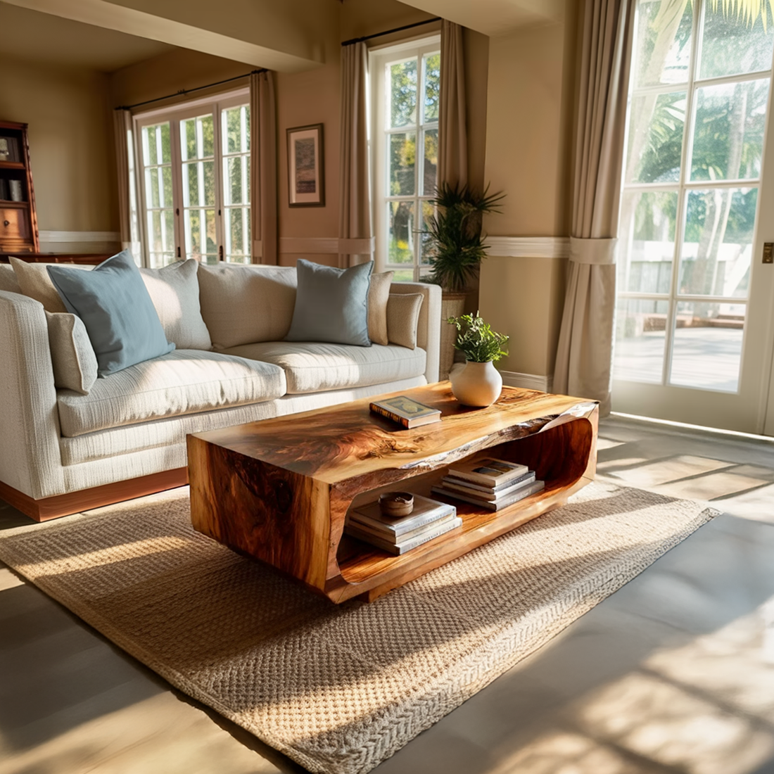 Rectangular Coffee Table Carved Hollow Design For Living