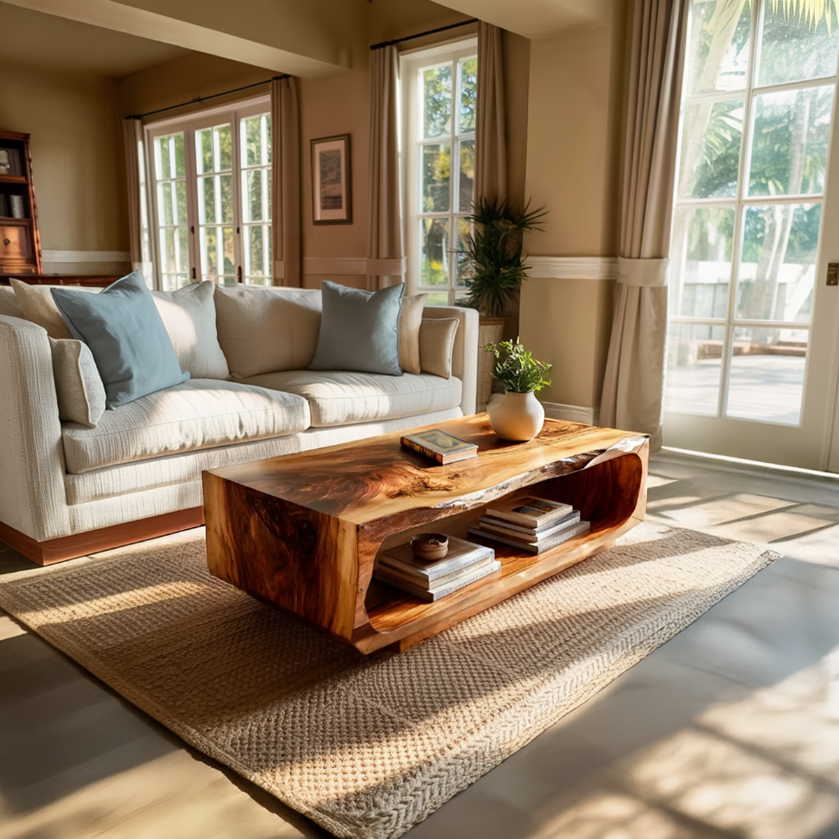 Rectangular Coffee Table Carved Hollow Design For Living