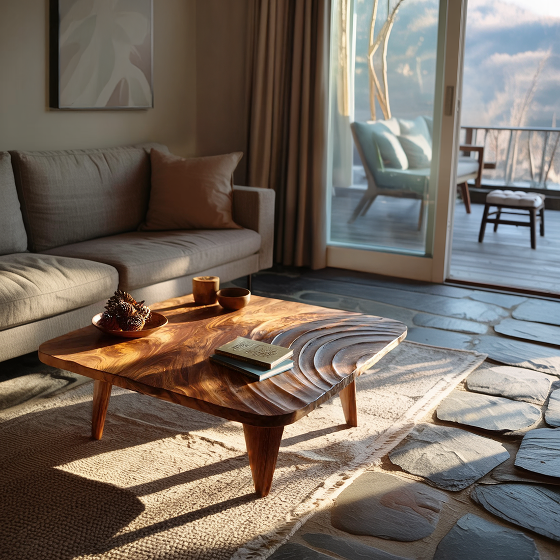 Handcrafted Wooden Live Edge Coffee Table For Entryway