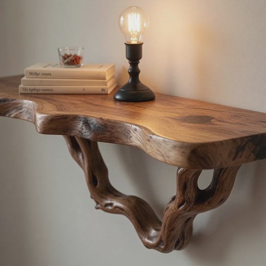 Woodera Handcrafted Natural Solid Wood Tree Branch Floating Shelf - WTBS0002
