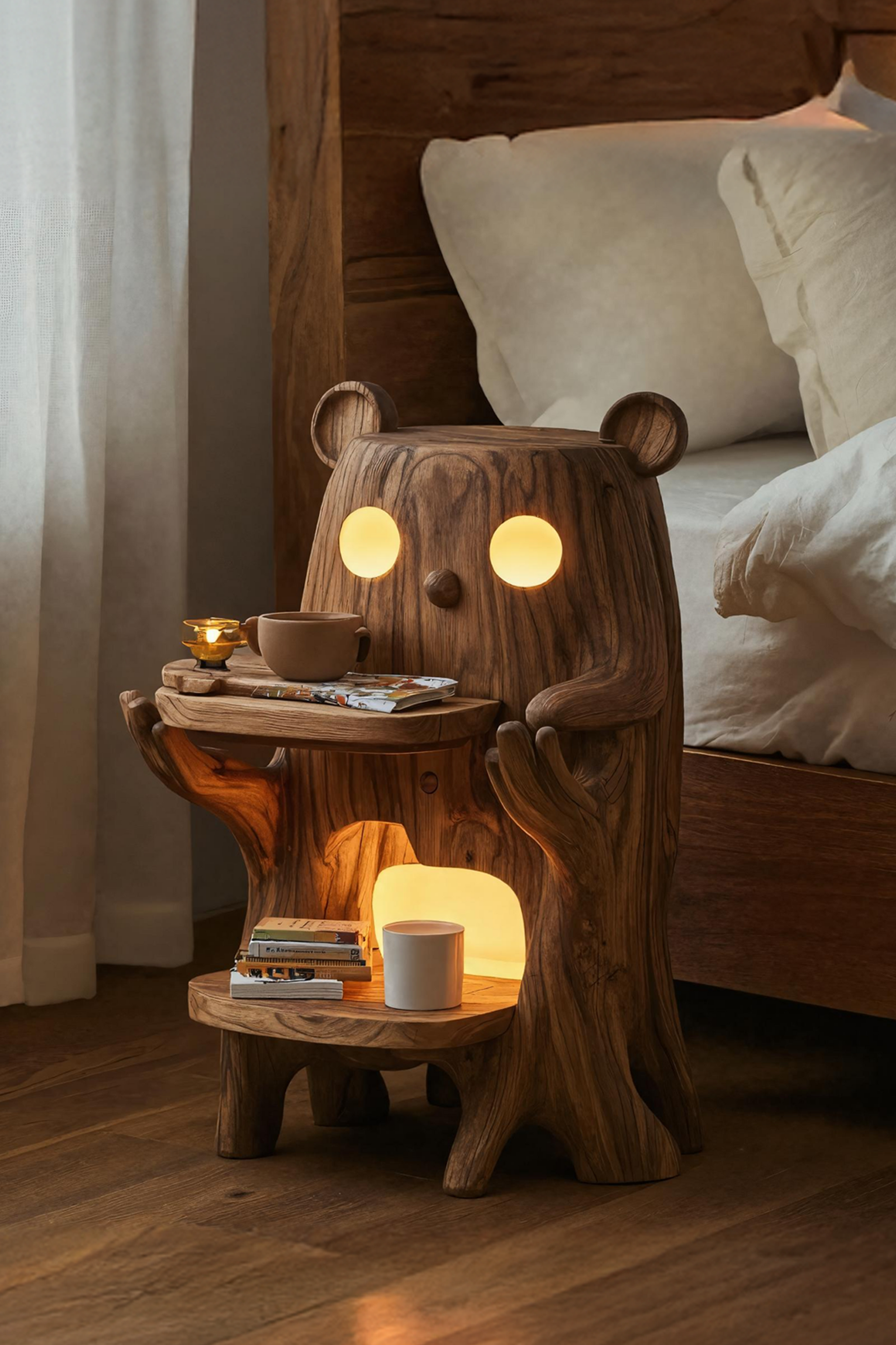 Handcrafted Wood Side Table For Bedroom Functionality SILDTTRNS013