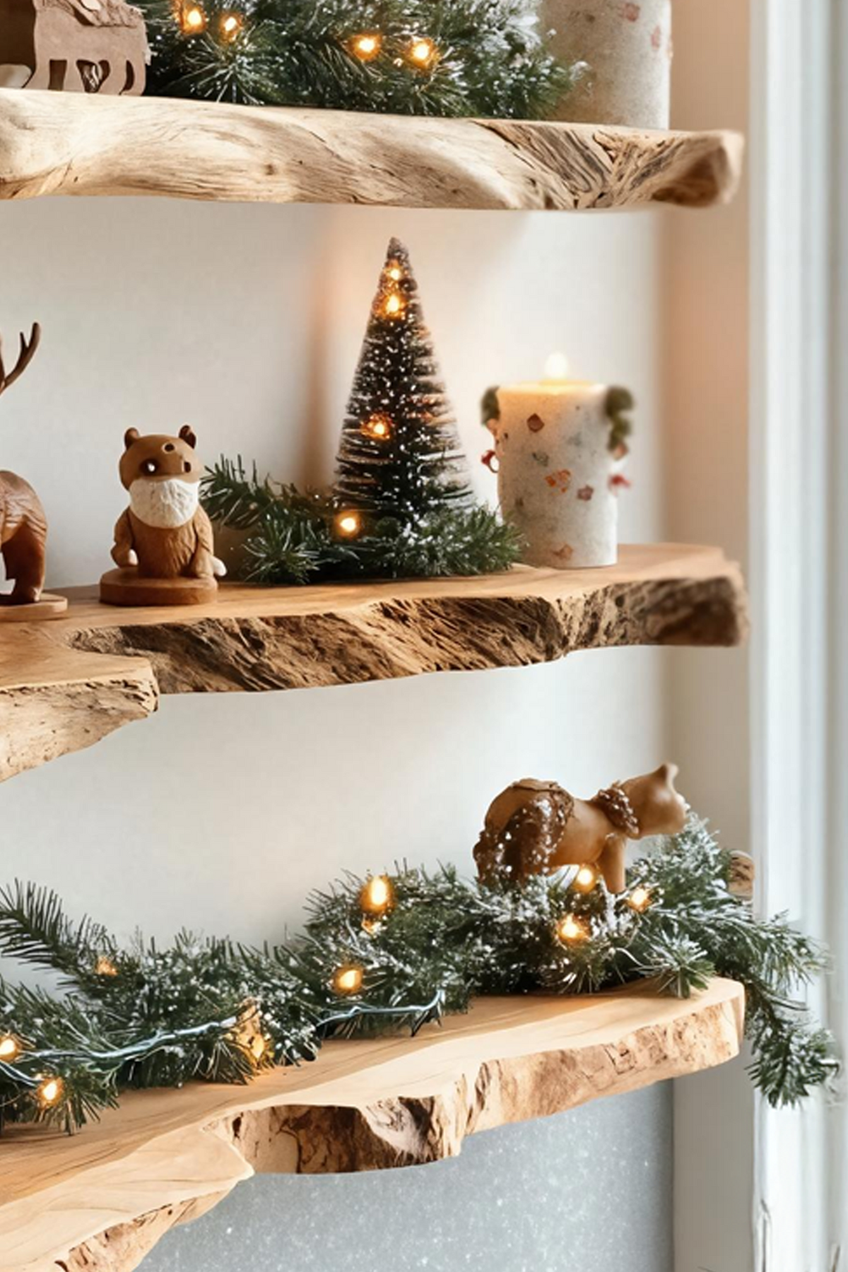 Mid Century Wooden Floating Shelf For Stylish Holiday Living Room