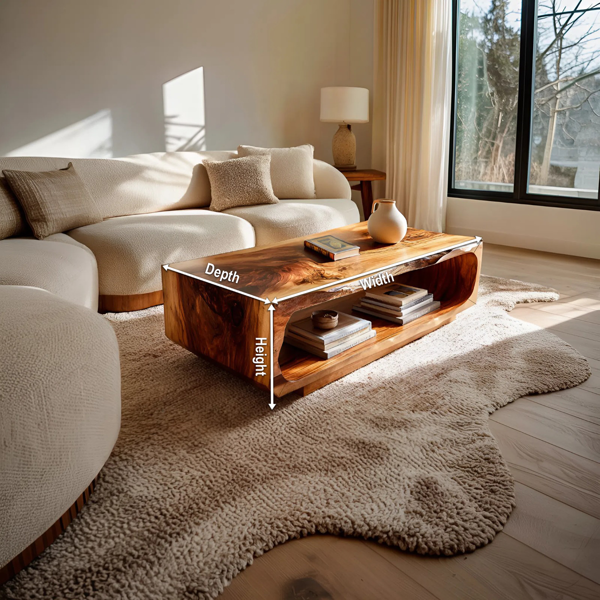 Rectangular Coffee Table Carved Hollow Design For Living