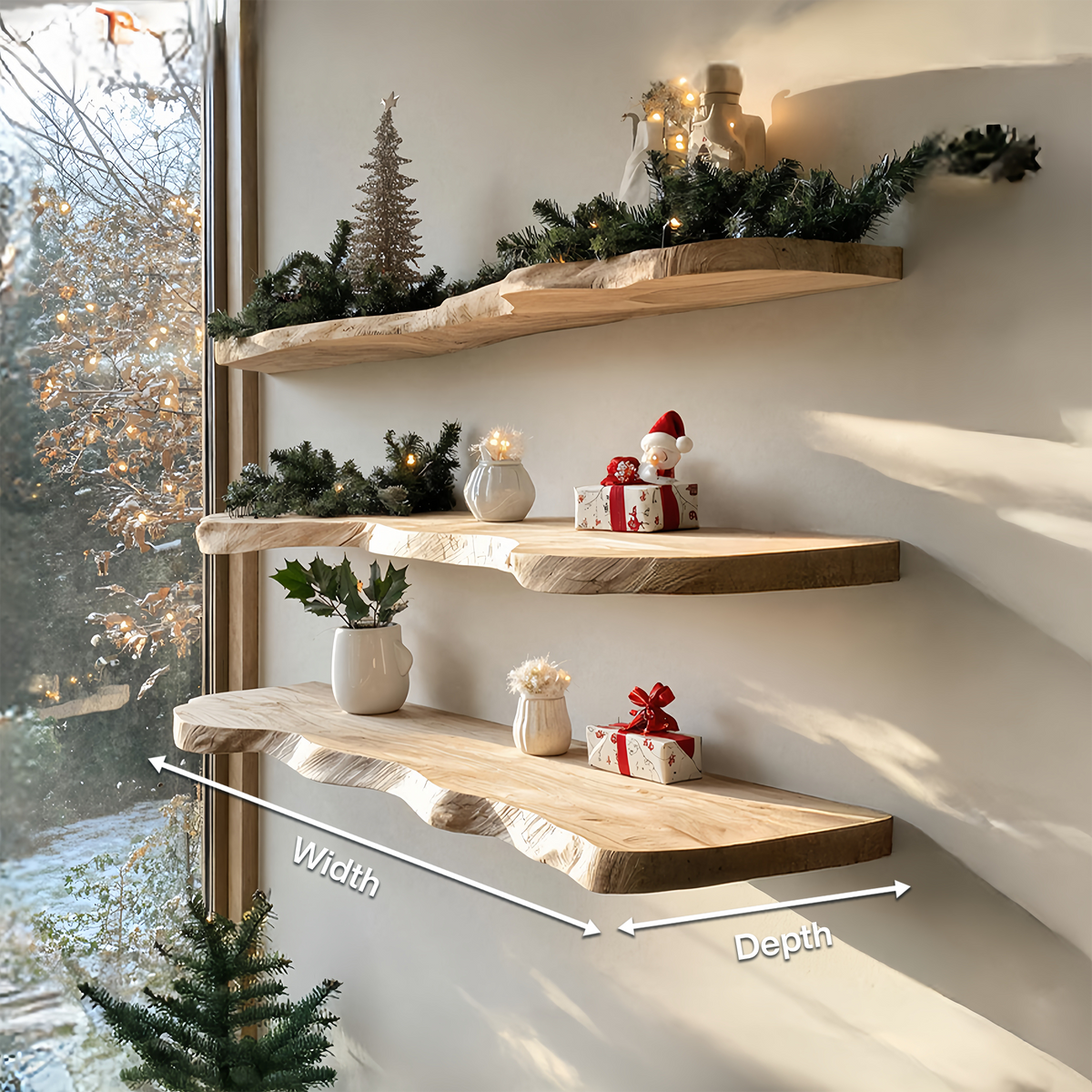 Farmhouse Solid Wood Floating Shelf For Christmas Bedroom Wall Decor