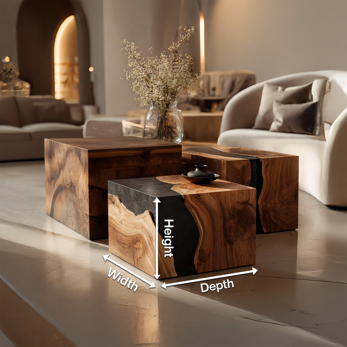 Farmhouse Wooden Cube Coffee Table For Rustic Home Decor