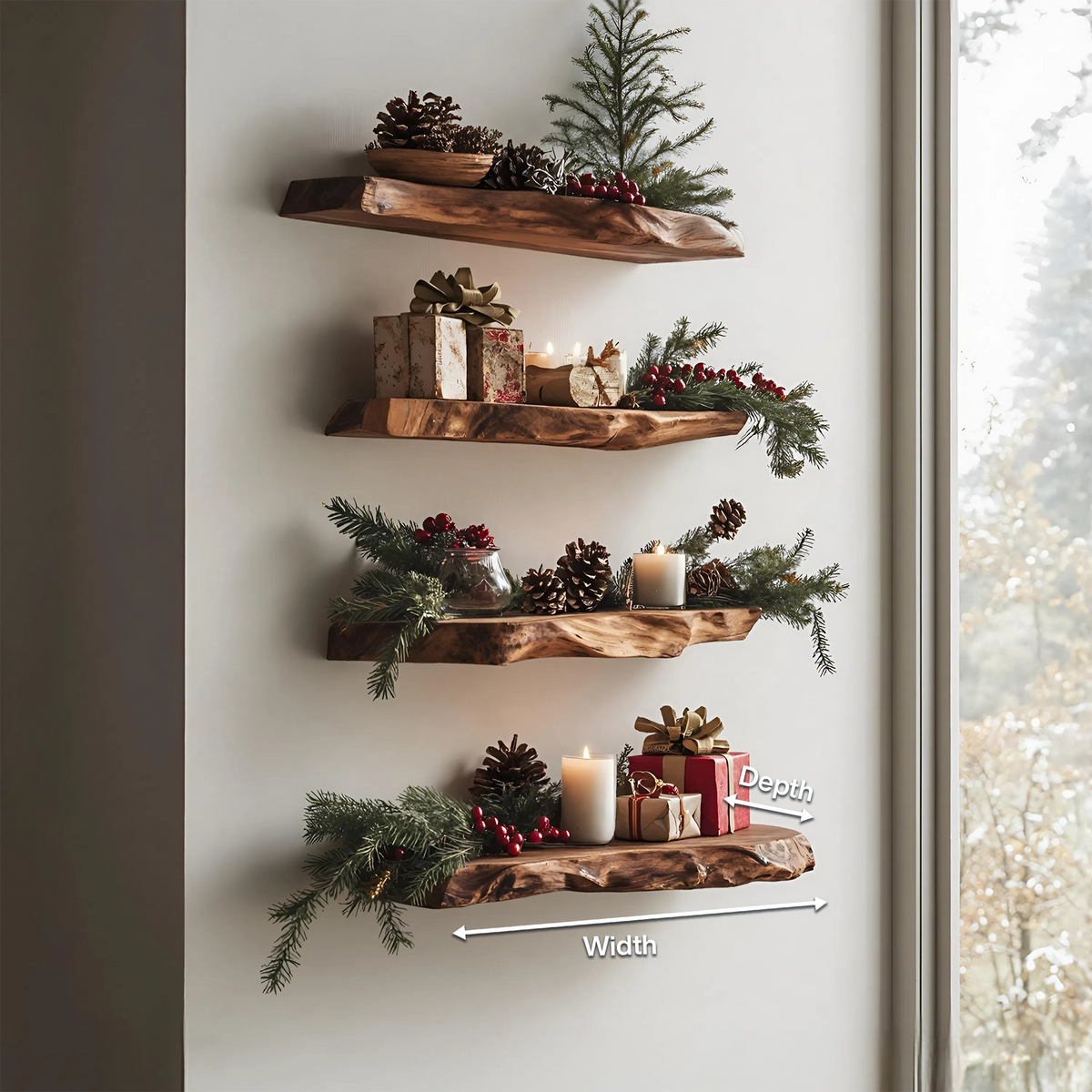 Handcrafted Solid Wood Floating Shelf For Cozy Christmas Living Room
