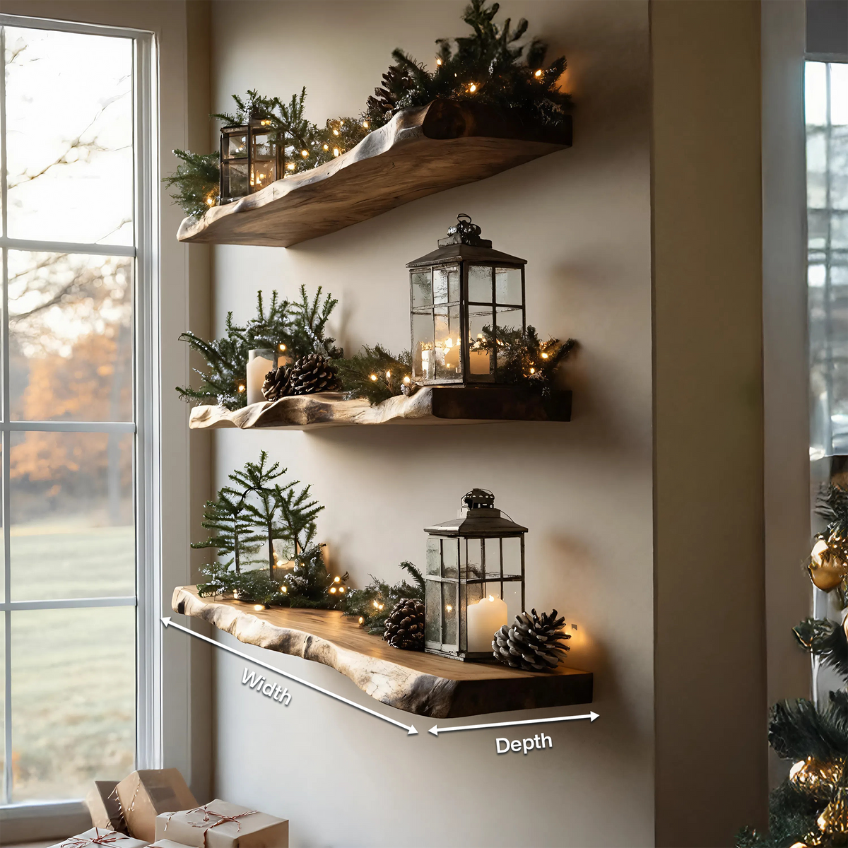 Mid Century Live Edge Floating Shelf For Holiday Bedroom Decoration