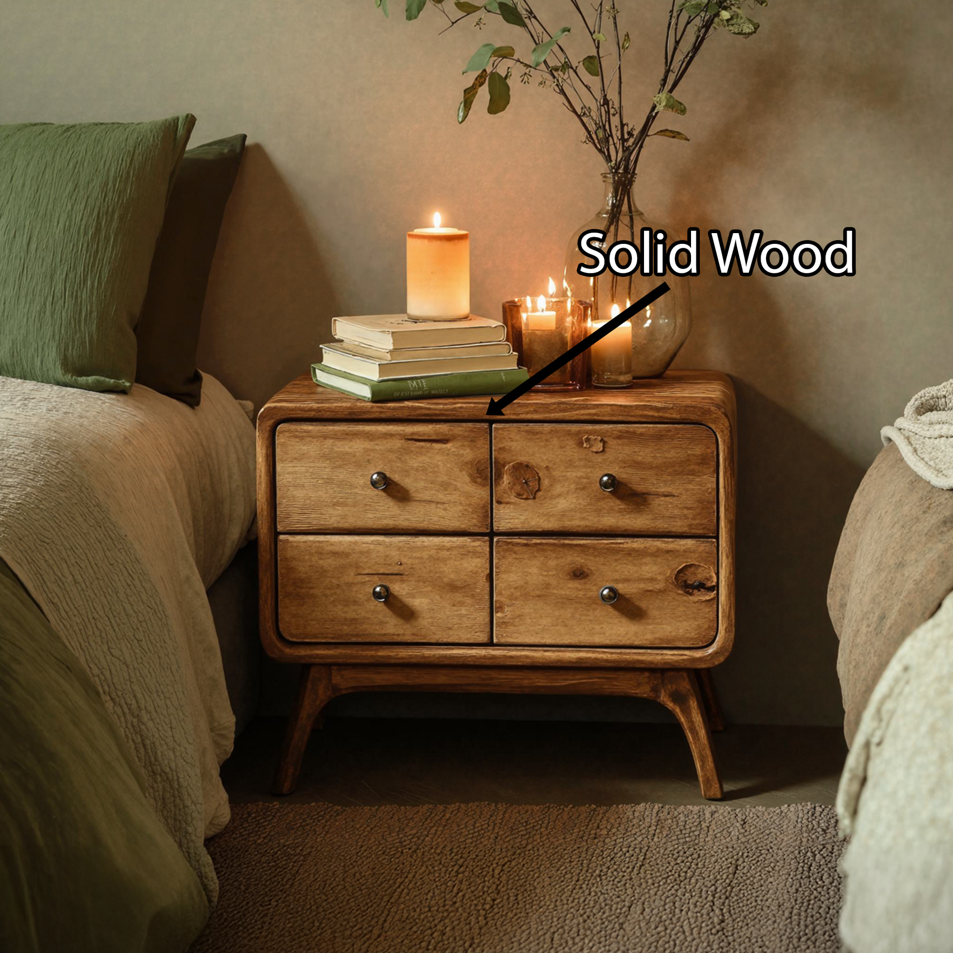 Rustic Standing Bedside Table With 4 Drawers SILDTNS008